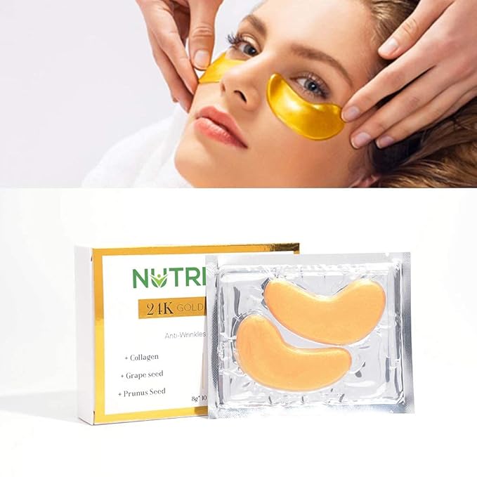Under Eye Patches, 24K Gold Collagen Under Eye Mask Anti-Aging, Under Eye Treatment Mask for Puffy, Dark Circles, Wrinkles, 10 pairs