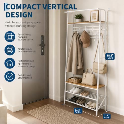 Garvee Hall Tree with Bench and Shoe Storage, 4-in-1 Entryway Coat Rack - Image 5