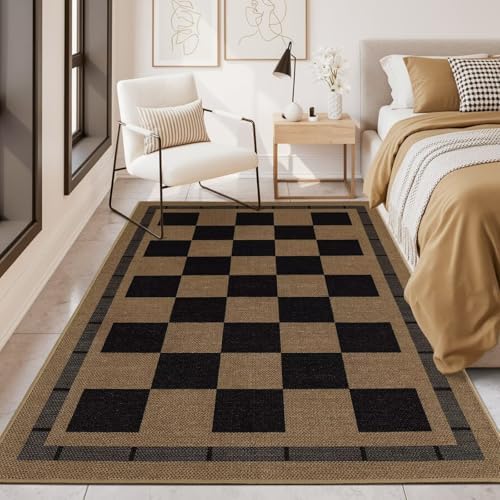 5x7 Checkered Jute Outdoor Rugs, Washable Rug - Image 4
