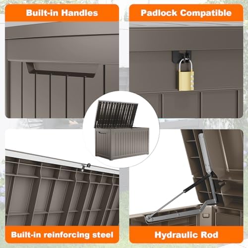 PatioZen 281 Gallon Large Resin Deck Box, Lockable Outdoor Storage Box - Image 7