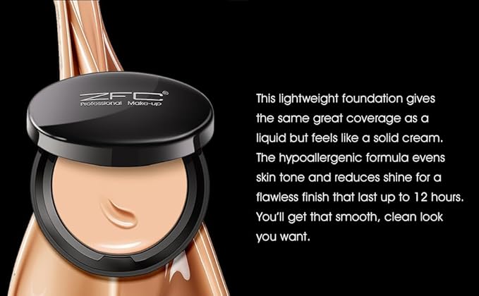 Foundation Makeup Concealer, Medium-to-Full Coverage Foundation Cream, Long Lasting Waterproof Up to 12HR Hybrid Setting Powder