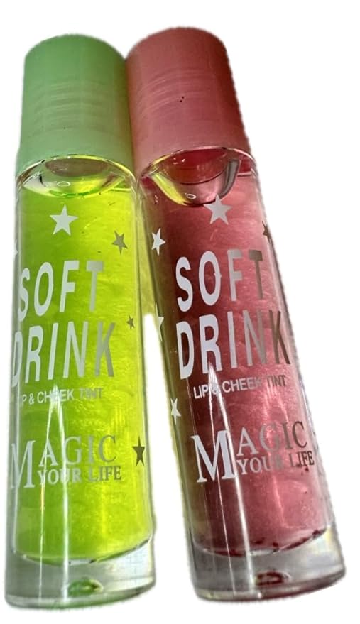Lip Balm with Fruit Flavors, Moisturizing Lip Oil Tint, Liquid Lip Gloss (pink/green), 1 Count (Pack of 1)