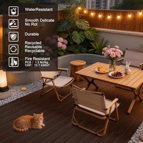 Outdoor Solid 8ft Composite Decking Boards 6 Pcs, Rosewood and Light Grey - Image 4