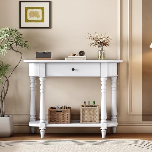 Small Curved Console Table 36-Inch Retro Farmhouse Wood Entry Sofa Table by Amposei
