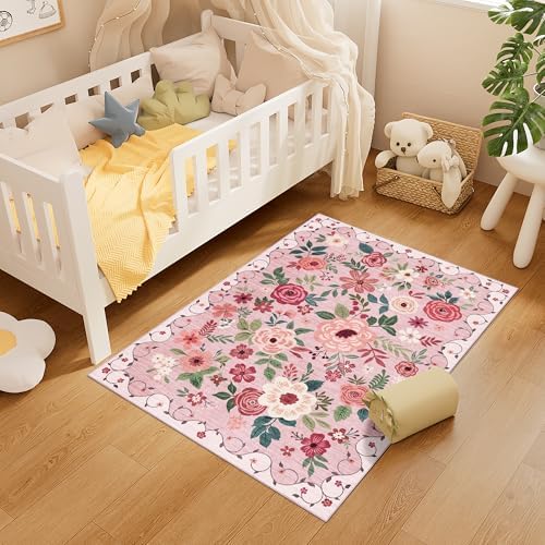 DUKINO 3x4 Area Rug, Floral Washable Rug - Image 4