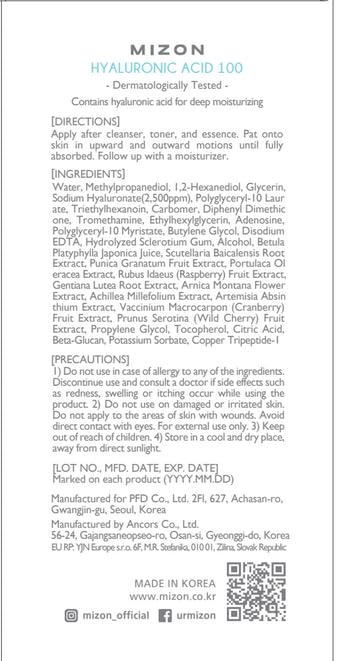 MIZON Hyaluronic Acid 100 Serum – Pure Hyaluronic Acid for Deep Hydration, Plumping & Skin Barrier Support – Lightweight K-Beauty Ampoule for Glass Skin Glow (1.01 fl. oz)