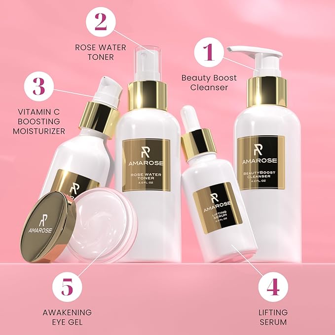 Amarose Rose Water Spray - Revitalizing, Facial Toner - Water for Face - Rose Water Toner - All Skin Types - Hydrating- Rosewater, Spray, Mist with Hyaluronic Acid