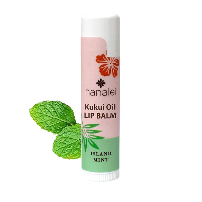 Hanalei Mint Lip Balm and Moisturizer - Natural Kukui Oil, Beeswax Lip Moisturizer - Hydrates, Soothes Dry, Chapped Lips - Made in USA - Island Mint Flavor