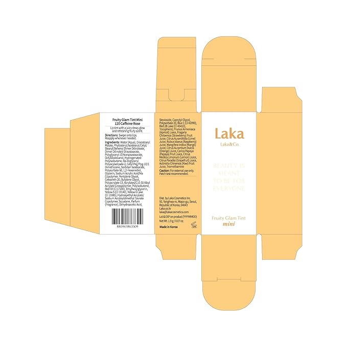 Laka Fruity Glam Lip Tint Mini, Glowing Lip Stain with Wide Color Spectrum, Hydrating & Lightweight Texture, Long-Lasting Bold Stain, Non-Sticky, Vegan, K-Beauty (#120 Caffeine Rose)