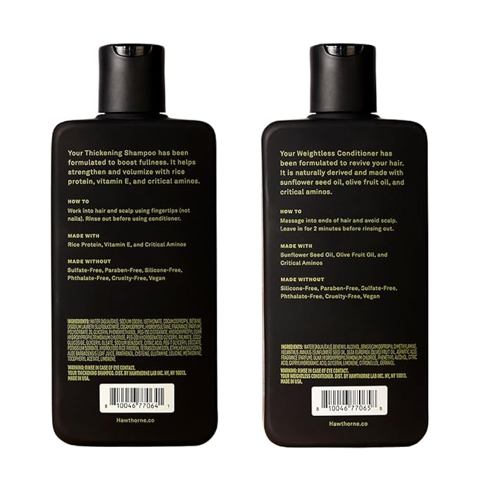 Hawthorne Men's Thickening Shampoo and Conditioner Hair Set. Includes Thickening Shampoo and Weightless Conditioner. Sulfate Free, Paraben Free. 8 Fl Oz Each.