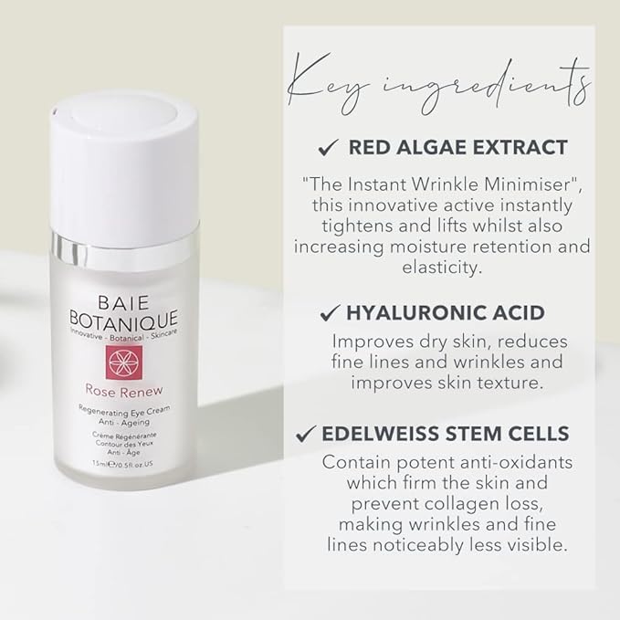 Baie Botanique Anti-Aging Eye Cream 15ml, Edelweiss Stem Cells, Low Molecular Hyaluronic Acid Multi Award Winning - 100% Natural, 70% Organic