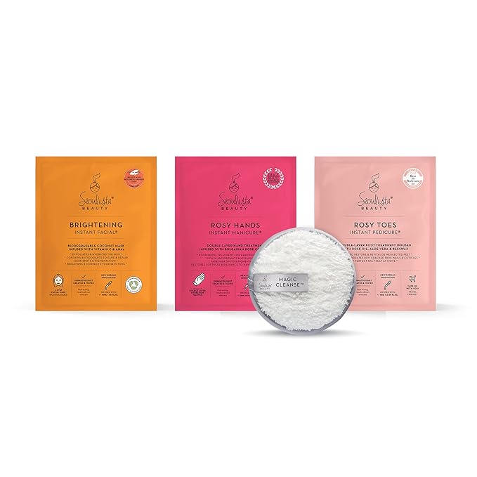 RADIANT Gifting Bundle | BRIGHTENING SHEET MASK | Rosy Toes - Foot Mask Instant Pedciure | Rosy Hands - Hand Mask Instant Manicure| Magic Cleanse™ Eco-friendly Cleansing Tool