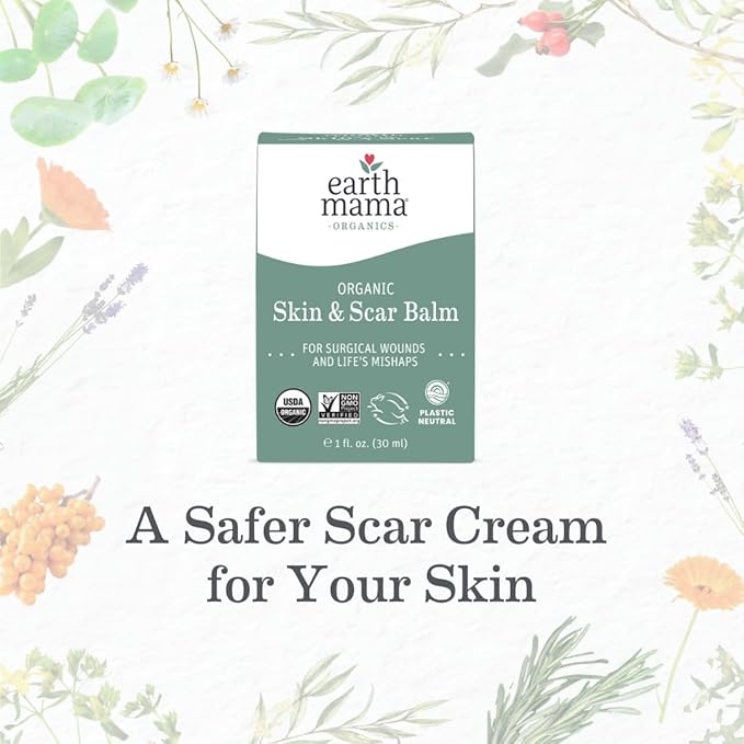 Earth Mama Organic Skin & Scar Balm |C-Section Recovery Skin Care, Pregnancy Stretch Mark Scar Cream with Organic Jojoba Oil, Tamanu Oil & Gotu Kola (2-Pack)