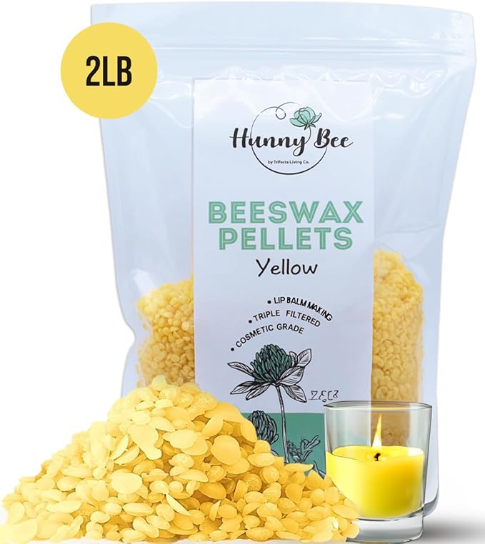 HUNNYBEE Beeswax Pellets 2LB, 100% Pure Bees Wax for DIY Candles, Skin, Body Cream, Face, and Hair Care, Lotions Deodorant, Lip Balm and Soap Making (Yellow, 2 lbs)