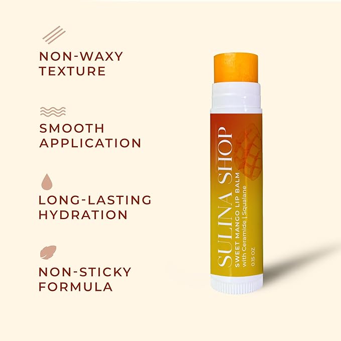 Mango Lip Balm Hydrating & Nourishing, Natural, Long-Lasting Lip Moisturizer with Castor Oil, Barrier Protection, Smooth Lip Care, Chapped Lip Repair, Non-Waxy & Cruelty-Free, Gentle for All Ages