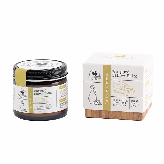 Handmade Whipped Tallow Balm (Butter Almond): Fragrance-Free, No Essential Oils - 1.3 oz