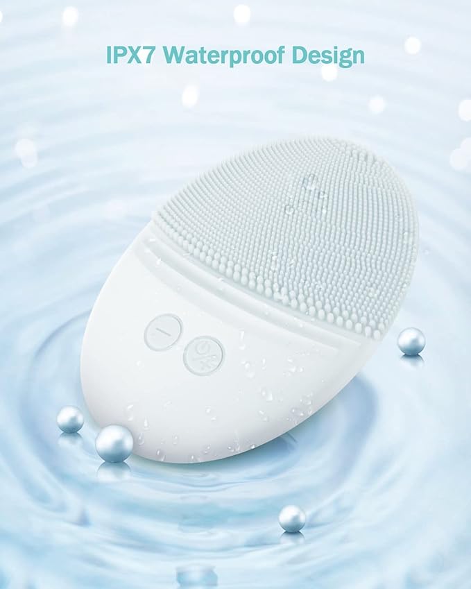 EZBASICS Facial Cleansing Brush Made with Ultra Hygienic Soft Silicone, Waterproof Sonic Vibrating Face Brush for Deep Cleansing, Gentle Massaging, Inductive Charging (Grey) 1 Pack+5 Speed Settings