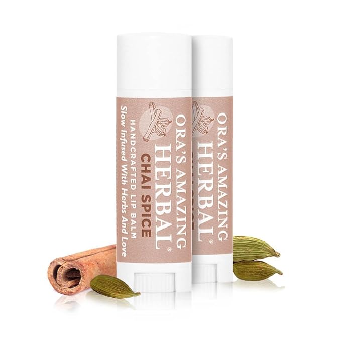 Chai Spice Lip Balm, Therapeutic Intensive Lip Repair Treatment Balm 2 pak - Herbal Infused, BPA and Paraben Free, No Synthetic Fragrances, Ora's Amazing Herbal