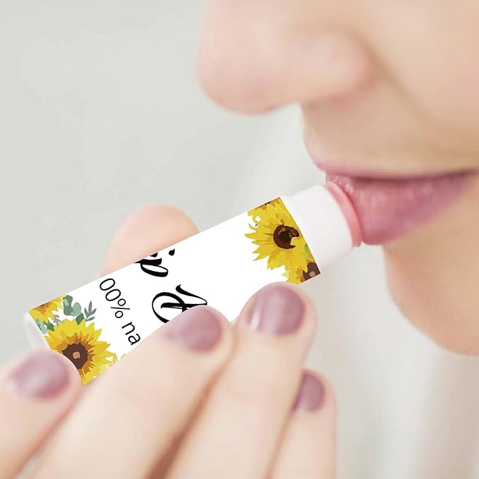 CRASPIRE 80Pcs 8 Styles Lip Balm Sticker Sunflower Self-Adhesive Homemade Lip Balm Labels Vintage Square DIY Plant Label Stickers for Lip Balm Containers Cosmetics Lipsticks