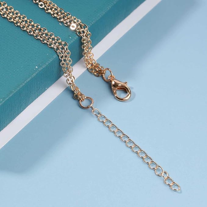 Boho Layered Crystal Necklace Choker Gold Bezel Pendant Necklace Multi Layering Vintage Necklace Chain Cz Bridal Necklace Chain Jewelry for Women and Girls