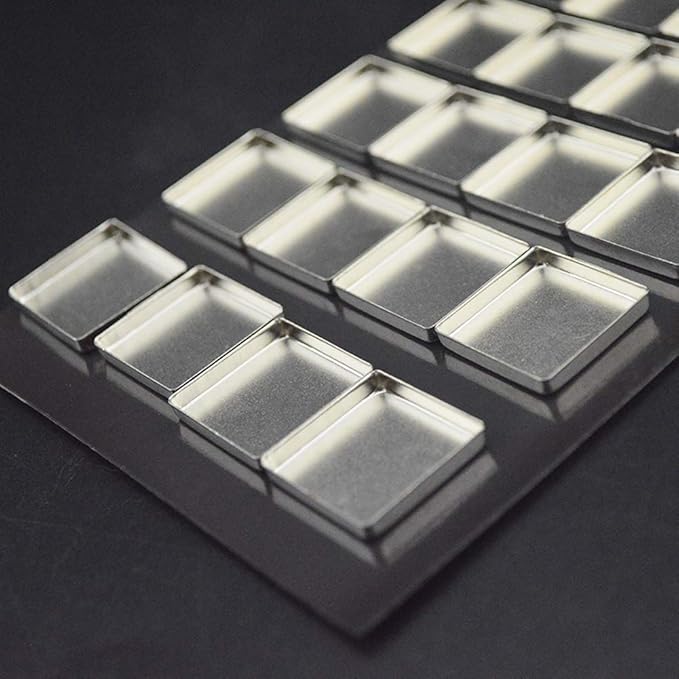 30 Pieces Empty Square Metal Tin Palette Pans Empty Square Metal Pans Cosmetic Eyeshadow Pans for Eyeshadow Palette Magnetic Makeup Palette, 26mm Wide 3.5mm Height