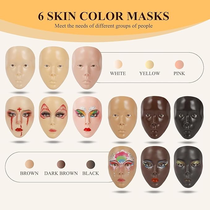 Makeup Practice Face, Eye Makeup Practice Head Silicone, Makeup Practice Accessories Set with Face Painting Mannequin Head, Makeup Brushes, Face Painting and Eyebrow Pen, Makeup Practice Gift, Yellow