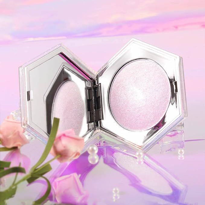 Purple Pink Shimmer Highlighter Highlight Makeup Contour Powder Palette, Face Illuminator Highlighter, Blush and Makeup Highlighter Bronzer Palette Highlighter+Makeup iluminadores Illuminator Make Up (Pink)