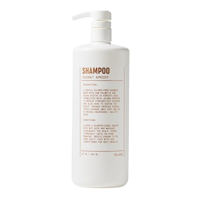 Blu Atlas Men's Natural Shampoo – Organic, Sulfate-Free, Paraben-Free – Deep Cleansing & Hydrating – Coconut Apricot Scent – Made in America – 32 oz