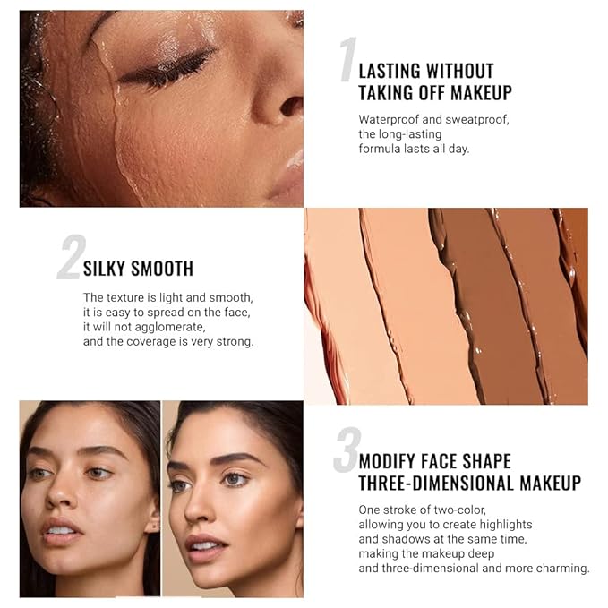 evpct 4 Colors Cream Contour Stick Makeup Kit Set Concealer Bronzer Stick Cream Contour Palette Contour Contouring Makeup Kit for Beginner Liquid Face Highlighter Makeup Stick contorno maquillaje 1+3
