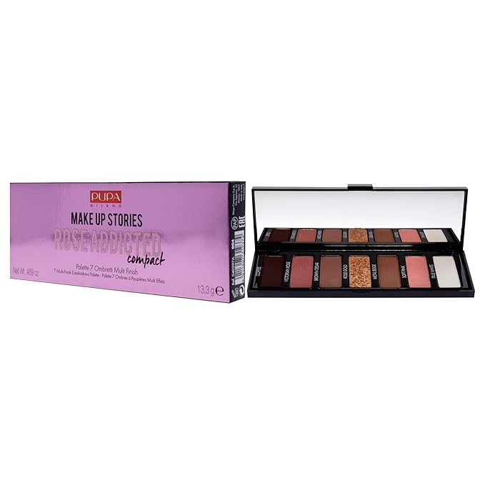 Pupa Milano Make Up Stories Eyeshadow Palette 004 Rose Addicted - 7-Shade Shadow Collection with Matte, Satin, and Metallic Color Options - High Pigment Formula - Soft, Blendable Texture - 0.469 oz