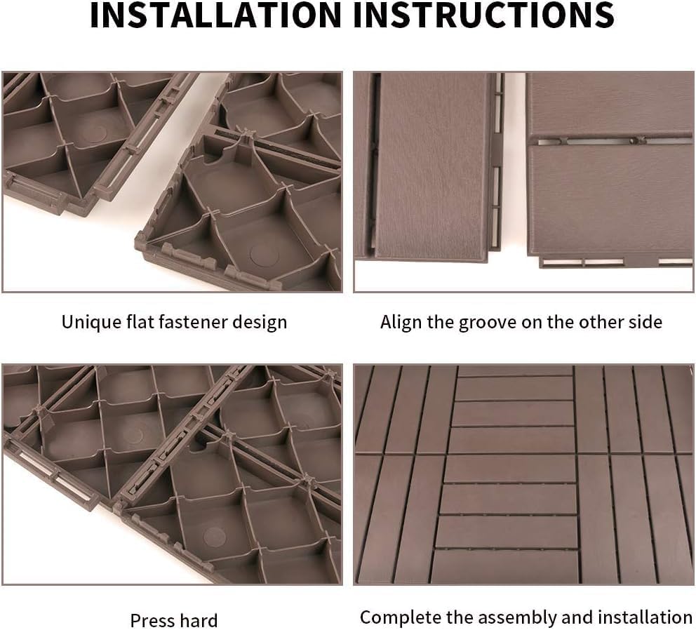 Domi Plastic Interlocking Deck Tiles, 36 Pieces One Pack, Dark Brown - Image 5