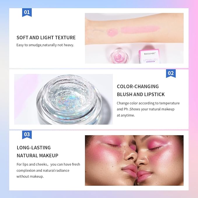 Color Change Blush Clear Liquid Blush Cream Moisturizing Blusher Halo dyeing naturally Blush Rouge Multi-use Makeup Cream For Cheeks Face Lips Waterproof Blush Gel Lip Oil (#1)