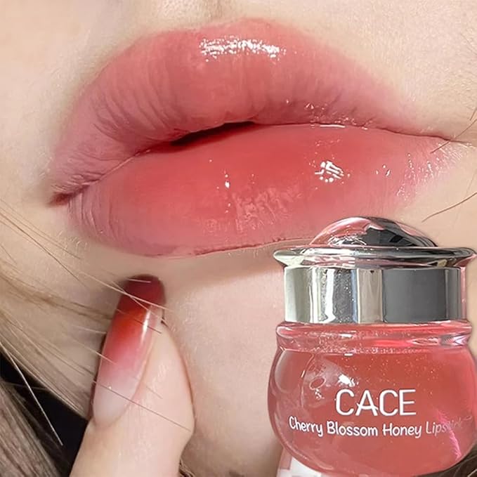 Moisturizing Cherry Blossom Honey Lip Oil Lipsticks,Hydrating Propolis Lip Sleeping Mask,Cherry Lip Balm Honey Pot Lip Mask, Prevent Dry&Cracked, Nourishing Repair Dry Crack Lipblam Lips Care