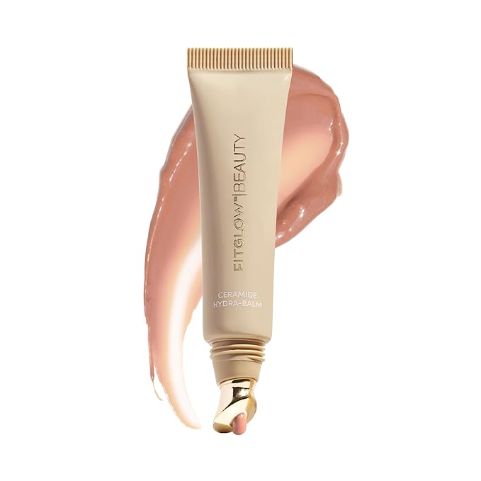 Fitglow Beauty Ceramide Hydra-Balm Lip Gloss | Hydrating Lip Serum with Peptides & Glutathione | Plumping & Anti-Aging Lip Skincare | Dry & Chapped Lip Repair | Vegan & Cruelty-Free | 12g - Bare