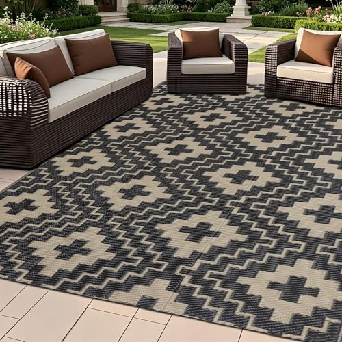 SAND MINE Waterproof Outdoor Rug 4x6 ft, Reversible Plastic Straw Area Rug by SANDMIND