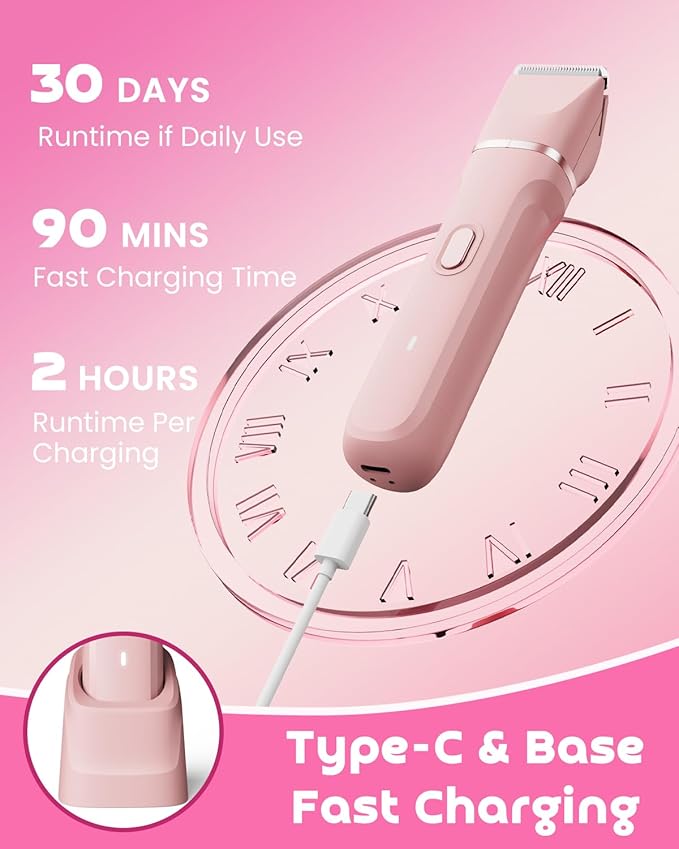 Bikini Trimmer for Women, Dovety 3 in 1 Painless Electric Razors for Women, Rechargeable Pubic Hair Trimmer Electric Shaver for Legs Body Facial Hair, IPX7 Waterproof, Ceramic Blade, USB Charge Dock