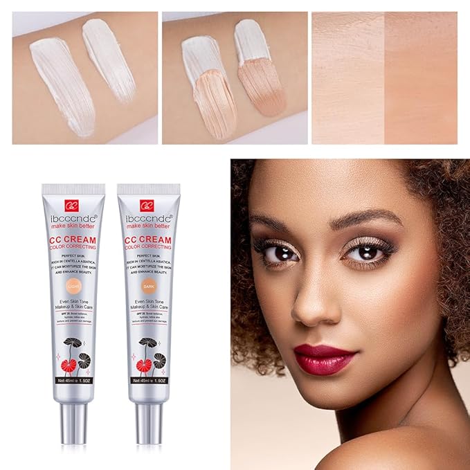 Color Correcting CC Cream,Invisible Pores Cream Foundation And nvisible Pores Concealer,CC Cream Foundation Rich In Centella Asiatic,Moisturizing And Waterproof CC Cream With Spf 25(LIGHT)