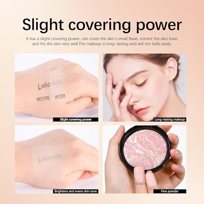 Baked Foundation, Coror Correcting Baked Foundation,Buildable Coverage, Lightweight Powder Foundation, Creates a Perfect Canvas and a Natural Semi-Matte Finish(01# Porcelain)