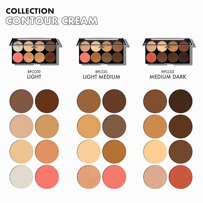 Ruby Kisses Flawless Finish with 3D Contour Cream Makeup Palette – Lightweight, Multi-Palette, Contouring Foundation, Creamy, Sculpt &Highlighting, Define Cheekbones (Light Medium)