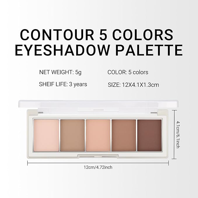 Erinde 5 Colors Matte Eyeshadow Palette Makeup, Natural Classic Nude Neutral Nude Brown Eye Shadow, Long Wearing Waterproof Everyday Eye Makeup for Brown Eyes, Off White Beige, Light to Dark Brown, 01