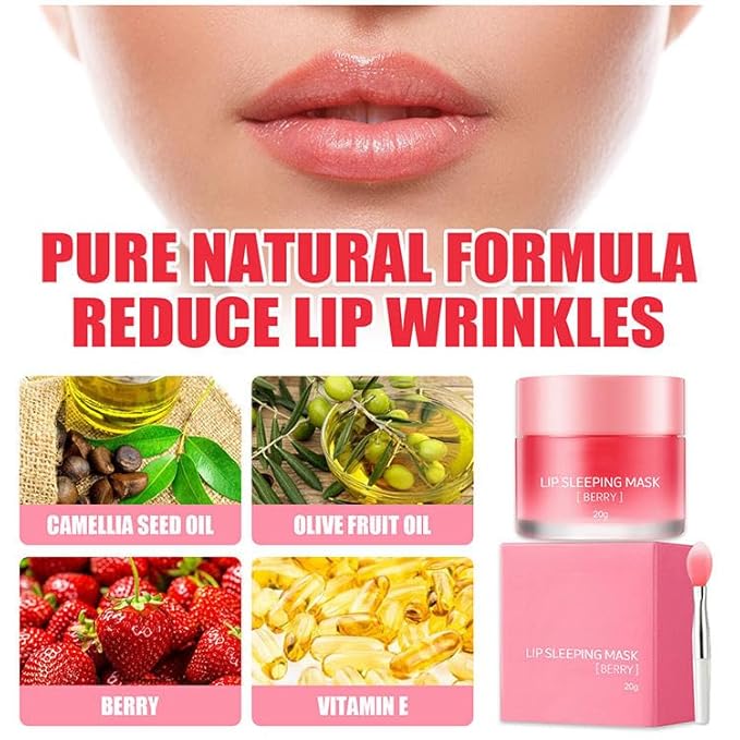 Sleeping Lip Mask,Organic Vitamin C Lip Sleeping Mask Hydrate & Repair Sleeping Lip Balm, Nourish Overnight Lip Care Treatment Lip Line & Color Improve,Crack & Dry Sleeping Lip Mask For Women & Men