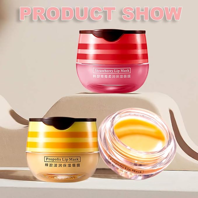 Strawberry Lip Balm, Sleeping Lip Mask, Exfoliating Honey Lip Balm, Hydrating & Prevention Dry and Cracked Lip Scrubs Exfoliator, Lip Repair Nourishes the Lip Skin