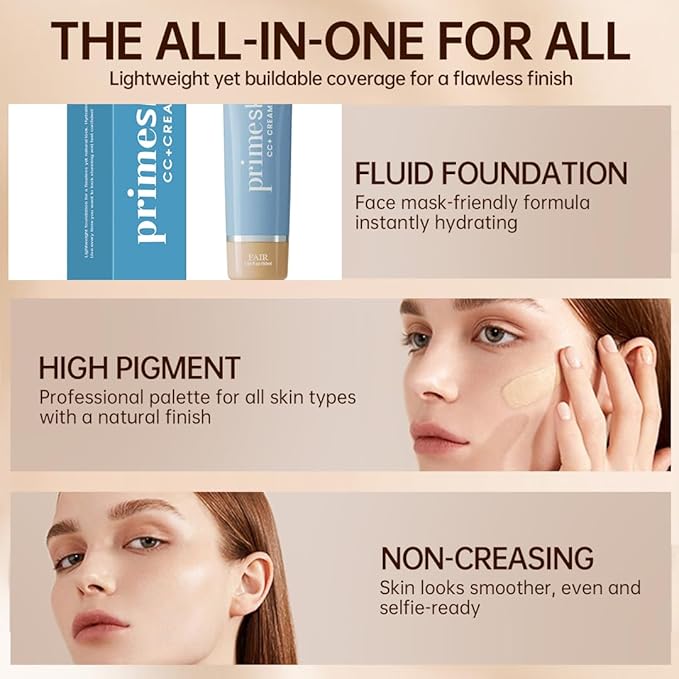 Primeskin Cc Cream for Older Women,Korean Cc Cream, Self Adjusting for Mature Skin, Satin Skin Korean 1.69 Fl Oz/50ml (MEDIUM)