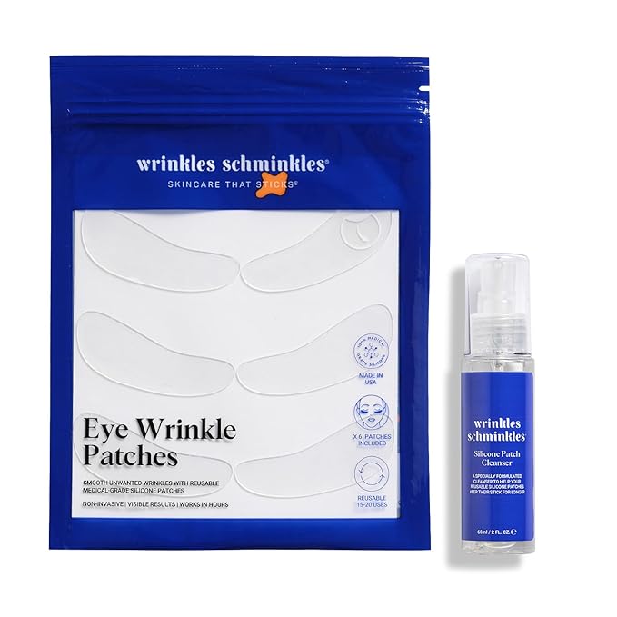 Wrinkles Schminkles Under Eye Wrinkle Starter Pack - Set of Reusable Under Eye Wrinkle Patches (3 pairs) + Silicone Patch Cleanser (2 oz) for Smoother Under Eyes & Fresh Look