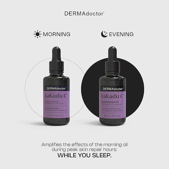 DERMAdoctor Night Face Oil Toner Anti-Aging Hydrating - 20% Vitamin C Ester, Vitamin E, Ferulic Acid, & Marula Oil for Face | Concentrated Vitamin-C Ester Facial Oils | Dermatologist Formulated - 1 Oz