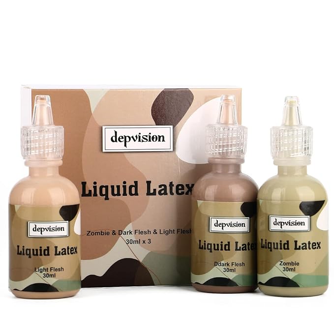 Depvision Liquid Latex 3 Colors Set White Fresh Clear Color For Special Effects Wound Waterproof Professional Makeup Artist Skin Illustrator SFX Monster Zombie (60ml*3 Color) (30ml * 3 Special color)