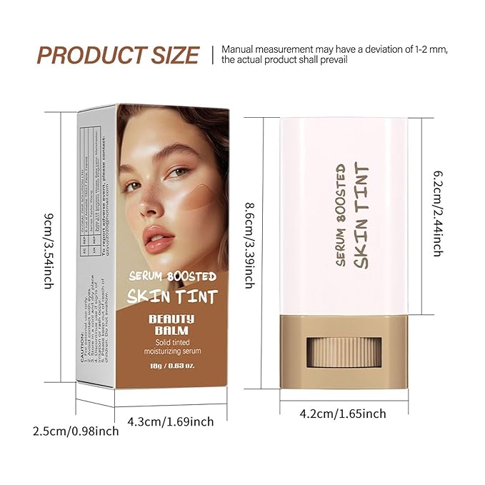 Multi-Use Foundation Stick Beauty Balm Serum Boosted Skin Tint, On-The-Go Tinted Solid Serum, Lightweight and Buildable Creamy Skin Tint Stick Makeup, Natural Finish(03#)