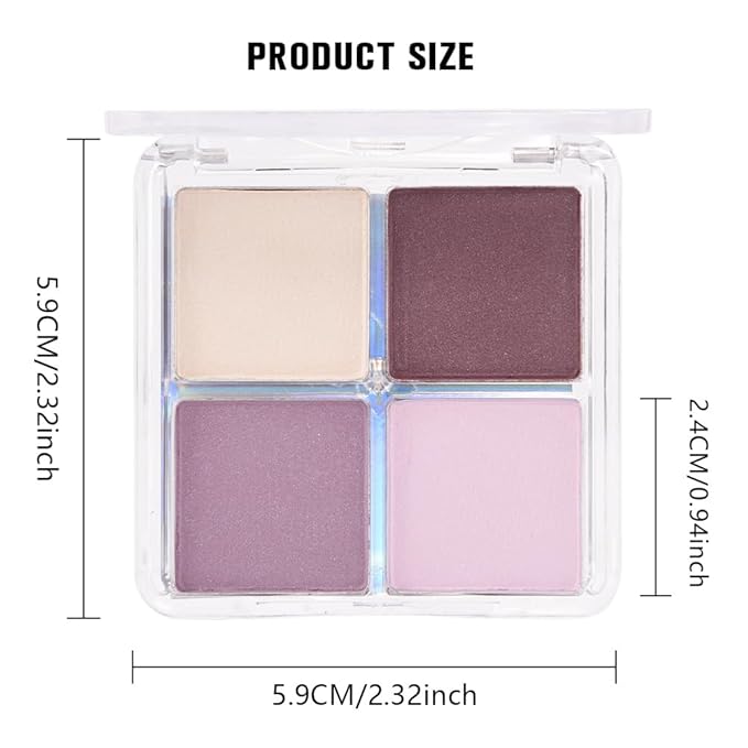 Kaely Powder Eyeshadow Quad, Light Violet Shimmer Eyeshadow Palette Makeup, Neutral Eye Shadow Palette for Older Women Pigmented Waterproof, sombras para ojos, Blendable, Cruelty-free, 02