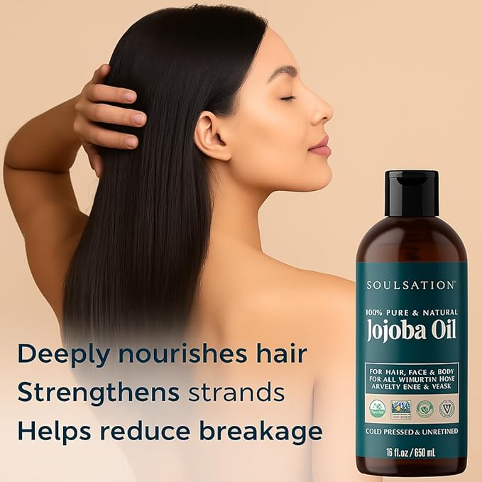 Organic Jojoba Oil for Skin, Hair & Face (16oz) | 100% Pure, Natural Cold Pressed
