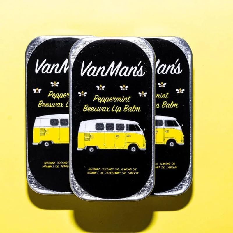 Vanman’s - Handmade Peppermint Beeswax Lip Balm (3 Pack) - Peppermint Lip Balm with Rosemary, Almond and Coconut Oil - Bee Balm with Vitamin E - Ideal for Dry Lips
